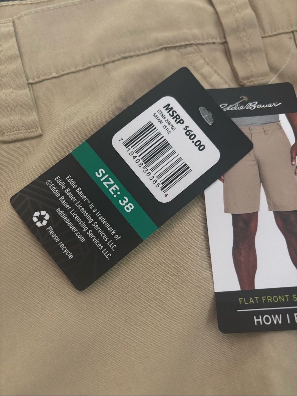 NWT Eddie Bauer Khaki Flat Front Shorts